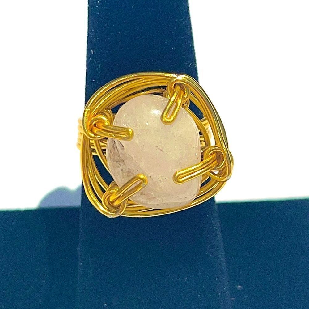 ✨ RUTILATED QUARTZ NATURAL WIREWRAPPED GEMSTONE CHUNKY RING ✨